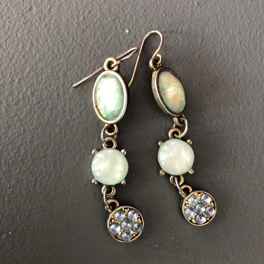 Dangling Mint/Rhinestone Earrings